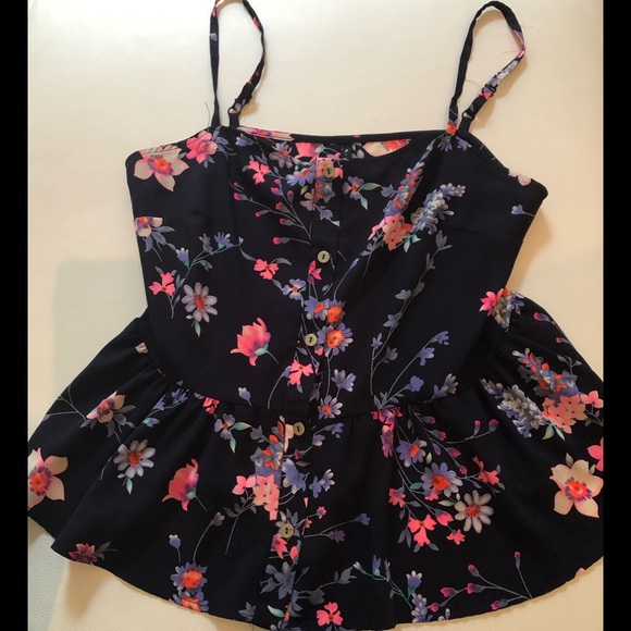 B Jewel Tops - Floral Button-up peplum Tank B Jewel Tops - Floral Button-up peplum Tank